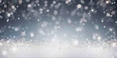Subtle Christmas: Wide Silver Bokeh Background with Amazing Falling Stars and Snowflakes