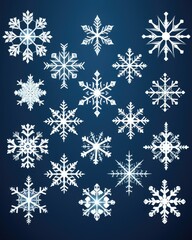 Fototapeta na wymiar Snowflakes Clip Art: Isolated Blue Snowflakes Set for Christmas Designs and Prints