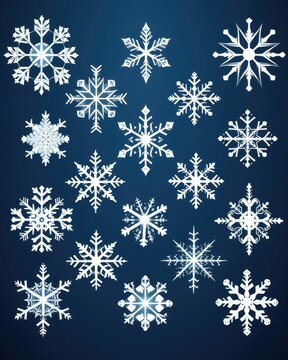 Snowflakes Clip Art: Isolated Blue Snowflakes Set for Christmas Designs and Prints
