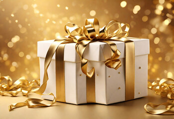 Gilded Surprise: Gift Box on Luxurious Golden Background