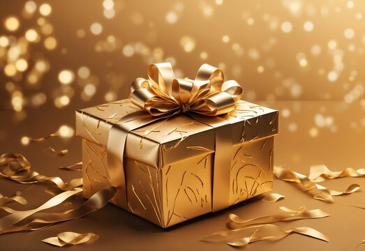 Gilded Surprise: Gift Box on Luxurious Golden Background