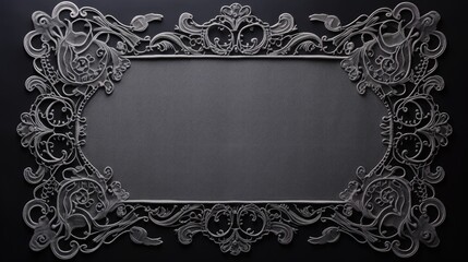  a black and white photo frame with a decorative design on the bottom of the frame, with a black background.  generative ai