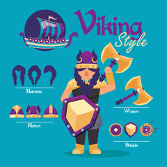 Cute viking female character asset with weapons and helmets Vector