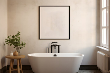Fototapeta na wymiar picture mockup frame enhances the vintage charm of a classic bathroom