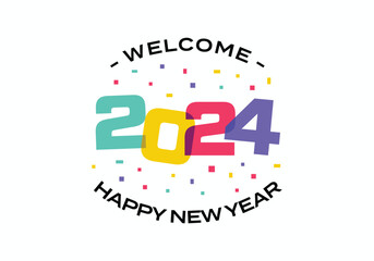 2024 happy new year number text overlapping color vector design template
