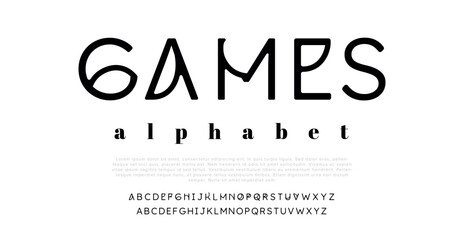GAMES Abstract minimal modern alphabet fonts. Typography technology vector illustration - obrazy, fototapety, plakaty