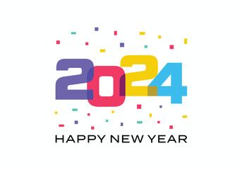 2024 happy new year number text overlapping color vector design template