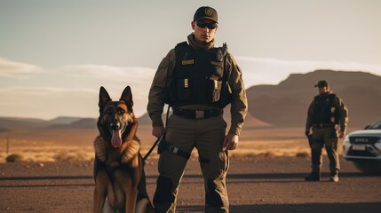 Security worker and police dog