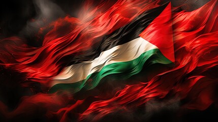 A wavy Palestinian flag on a red background, ai generative - obrazy, fototapety, plakaty