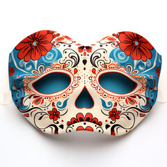 98690264, Máscara veneciana roja y plateada sobre fondo blanco., 
Máscara veneciana roja y plateada sobre fondo blanco.

