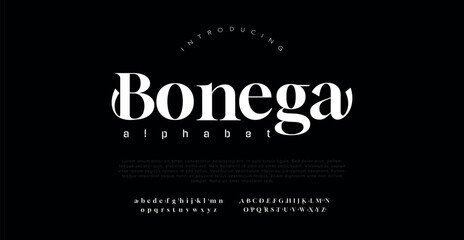 BONEGA Modern abstract digital alphabet font. Minimal technology typography, Creative urban sport fashion futuristic font and with numbers. vector illustration