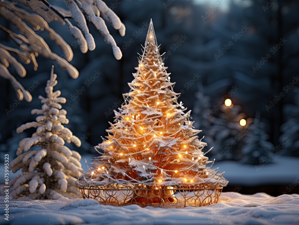 Poster Decorated christmas tree with snow