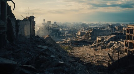 Destroyed city after fighting - obrazy, fototapety, plakaty