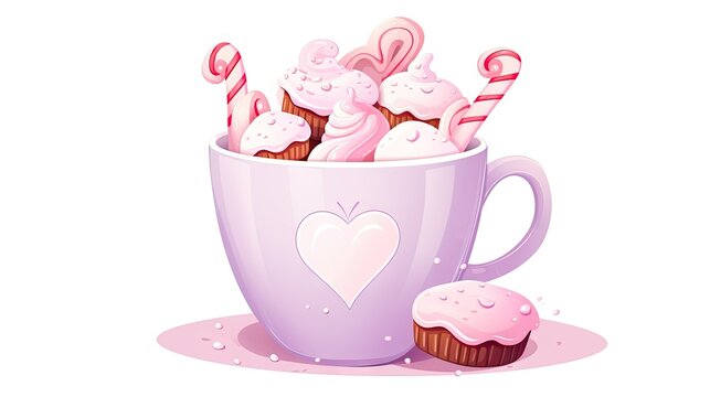  a cup filled with pink frosted cupcakes next to a cup of pink frosted cupcakes.  generative ai