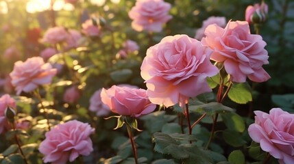 Beautiful colorful pink roses flower in the garden.Generative AI