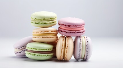 Fototapeta na wymiar a stack of colorful macaroons sitting on top of each other on a white surface with one macaroon sitting on top of the other macaroons. generative ai