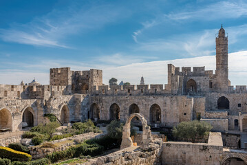 The David Tower in ancient old city in Jerusalem, Israel. - 675998372
