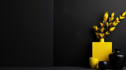 Yellow vase on black background, perfect for marketing and sales