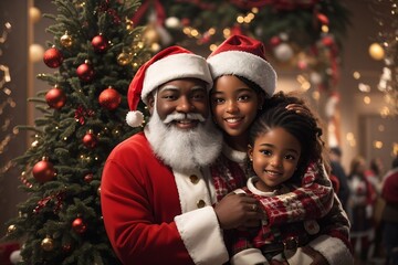 Fototapeta na wymiar Christmas moment Santa Claus affectionately with children inspiration of peace and love