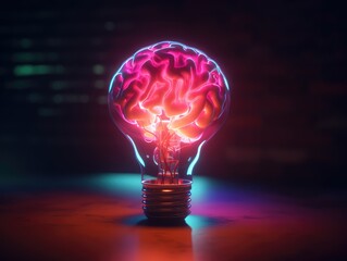 red brain light bulb lamp on black, twinkling human mind brain light bulb with pink fire, energy and flashes, rose lightning, flash of inspiration, flash of genius, memory, cores, brainwave