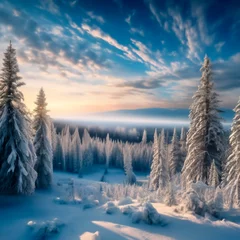 Papier peint adhésif Blue nuit winter landscape with snow