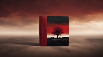 door to the sky  A book cover with a grunge landscape and a title. The book cover is made with leather and cloth,  