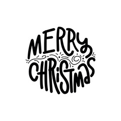 Merry Christmas - hand written lettering, modern calligraphy. Typography isolated on white background, vector illustration. Great for party posters and banners.