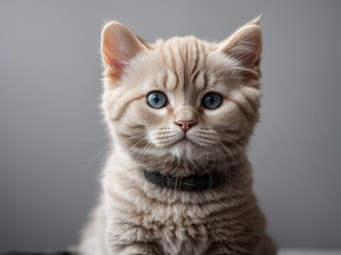 Portrait of a 6 month lilac british shorthair kitten looking on front, cute grey baby cat look at camera. Ai Generative