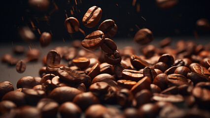Falling Coffee Beans: Closeup Advertisement Shot