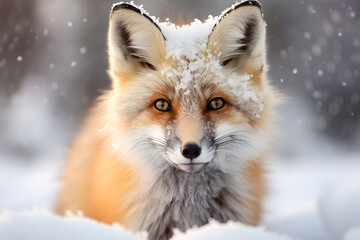 Red fox iwith snow on head