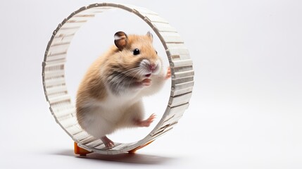  a hamster in a hamster wheel with its front paws on the hamster wheel and its front paws on the hamster wheel.  generative ai - obrazy, fototapety, plakaty