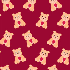 Vector Valentine's Day pattern. Pattern with cute bear for wrapper, card, banner for Valentine's day, for kids. Vector illustration.