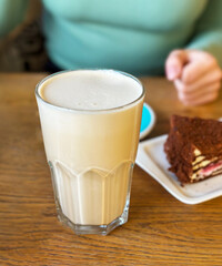 Raf coffee in glass. Creamy milk drink, coffee beverage