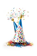 A Festive Celebration: Party Hat with Colorful Confetti and Vibrant Streamers Created With Generative AI Technology