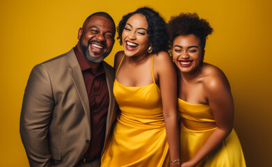 African american people in wedding outfits posing and laughing together. - Powered by Adobe