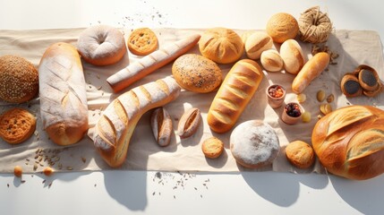  a variety of breads and pastries on a piece of parchment paper with sprinkles and sprinkles.  generative ai