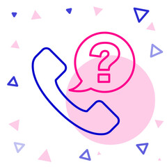 Line Telephone 24 hours support icon isolated on white background. All-day customer support call-center. Full time call services. Colorful outline concept. Vector