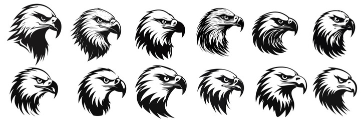 Black eagle illustration. Set eagle silhouette. Minimalist and Flat Logo. Isolated vector image, head eagle logo vector, animal theme, wildlife logo.