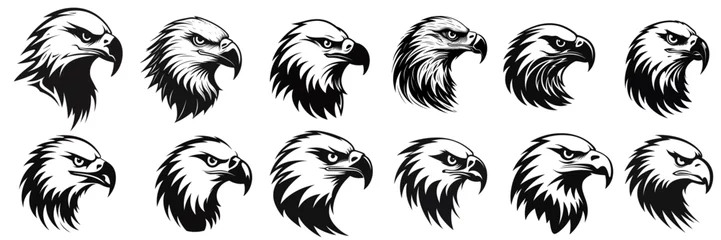 Fotobehang Black eagle illustration. Set eagle silhouette. Minimalist and Flat Logo. Isolated vector image, head eagle logo vector, animal theme, wildlife logo. © Othman