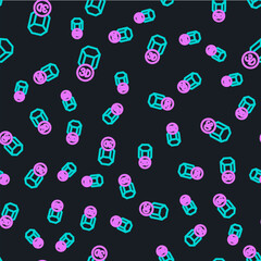 Line 3D printer icon isolated seamless pattern on black background. 3d printing. Vector