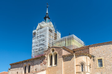 Church undergoing renovation work in Segovia, Spain