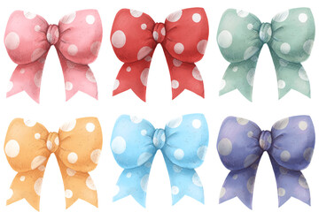 A set of polka dot bow watercolours drawing elements for decorating your designs © Emmie