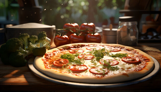 pizza with salami and tomatoes generated ai