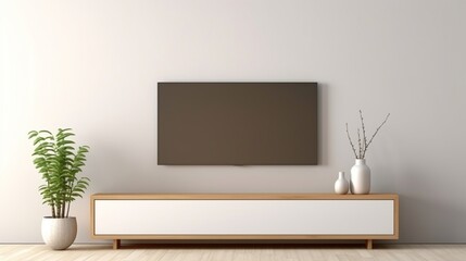 Simple minimal cabinet for tv interior wall mockup,3d rendering