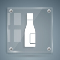 White Bottle of water icon isolated on grey background. Soda aqua drink sign. Square glass panels. Vector