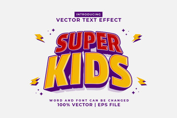 Editable text effect Super Kids 3d Cartoon template style premium vector