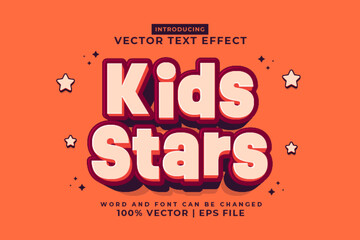 Editable text effect Kids Stars 3d Cartoon template style premium vector