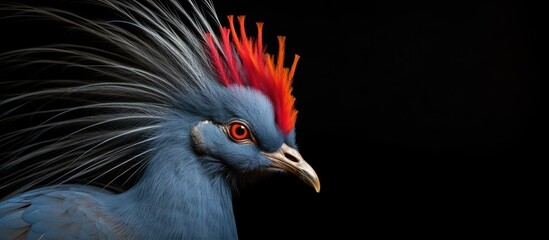 Naklejka premium In the beautiful nature of New Guinea against a blue background a stunning portrait captures the essence of the endangered and breathtakingly beautiful species known as the Crowned Pigeon wi