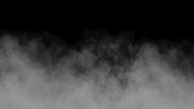 Realistic smoke fog steam loop rises on black background