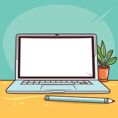 Laptop computer with empty screen front view, blank copy space on computer. Vector illustration